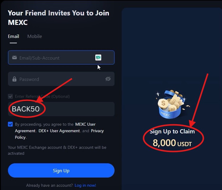 MEXC Exchange Invite Code “BACK50” – Get 10% OFF Trading Fees + 8,000 USDT Bonus