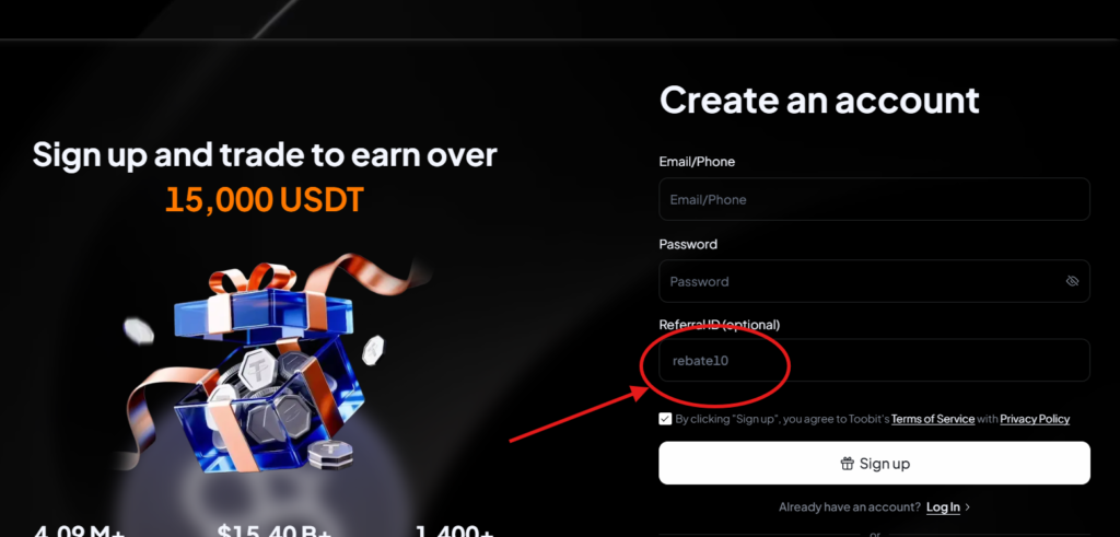 Toobit Referral ID “rebate10” - Obtenga 20% de descuento en comisiones de trading y gane más de 15.000 USDT de bonificación.